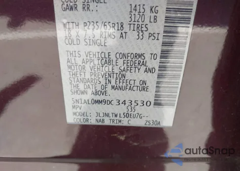 2013 Infiniti Jx35 from USA, damaged, VIN 5N1AL0MM9DC343530